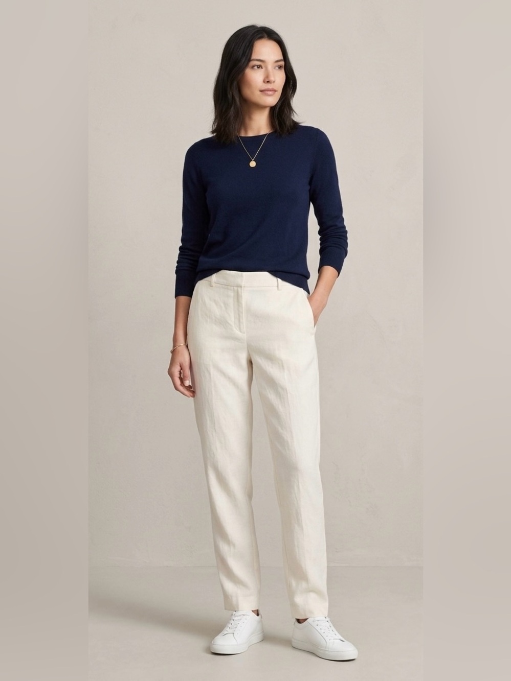 Vince Cream 100% Linen Tailored Straight Leg Trousers Pants Ivory Off-White
